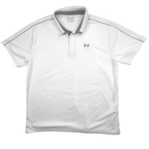 Under Armour Mens White Heatgear Golf Polo Shirt 2XL Loose Fit Short Sleeve‎